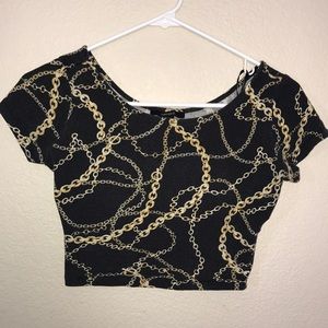 Gold and black chain crop top